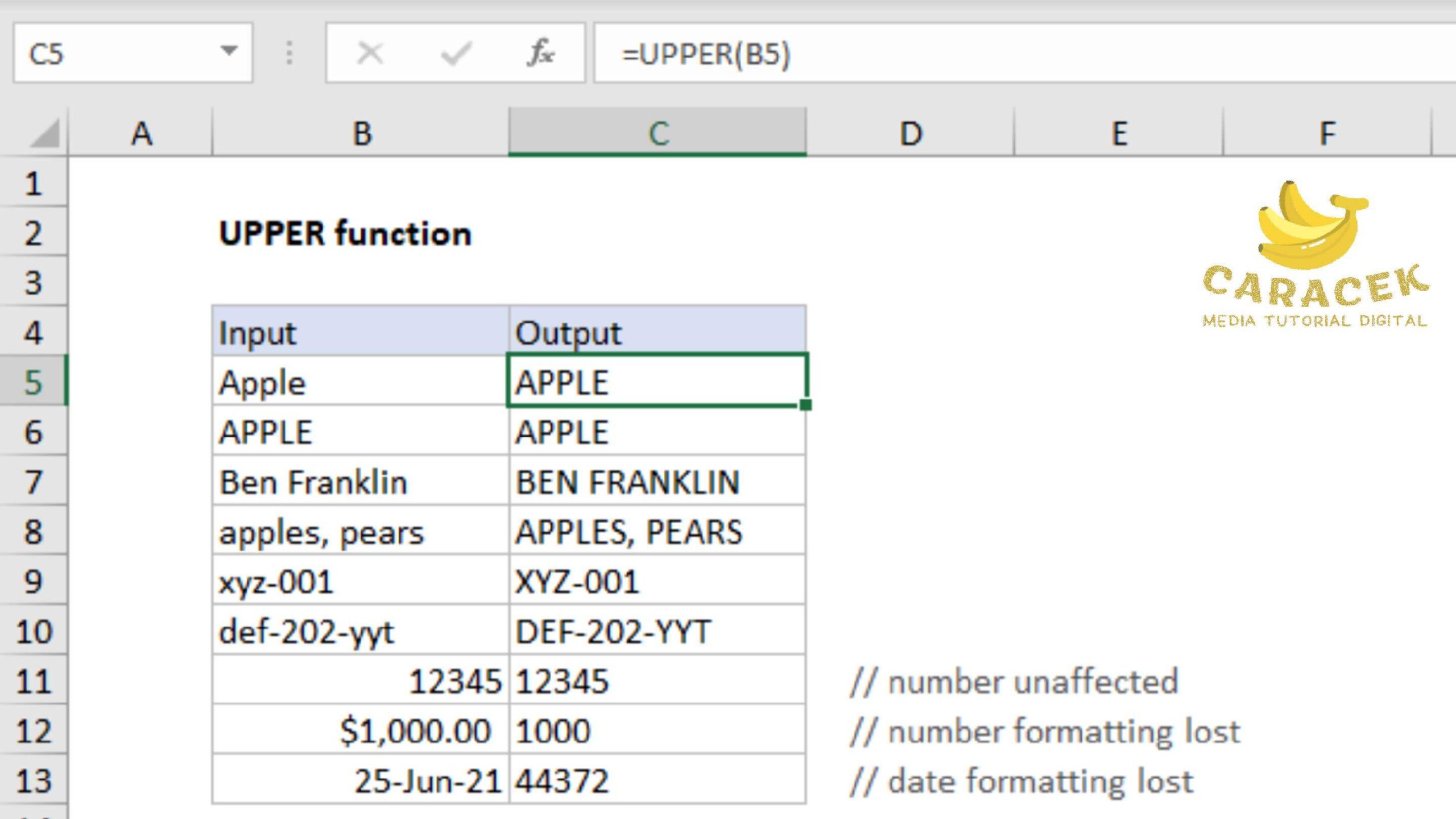 Cara Merubah Huruf Kecil Menjadi Huruf Besar di Excel