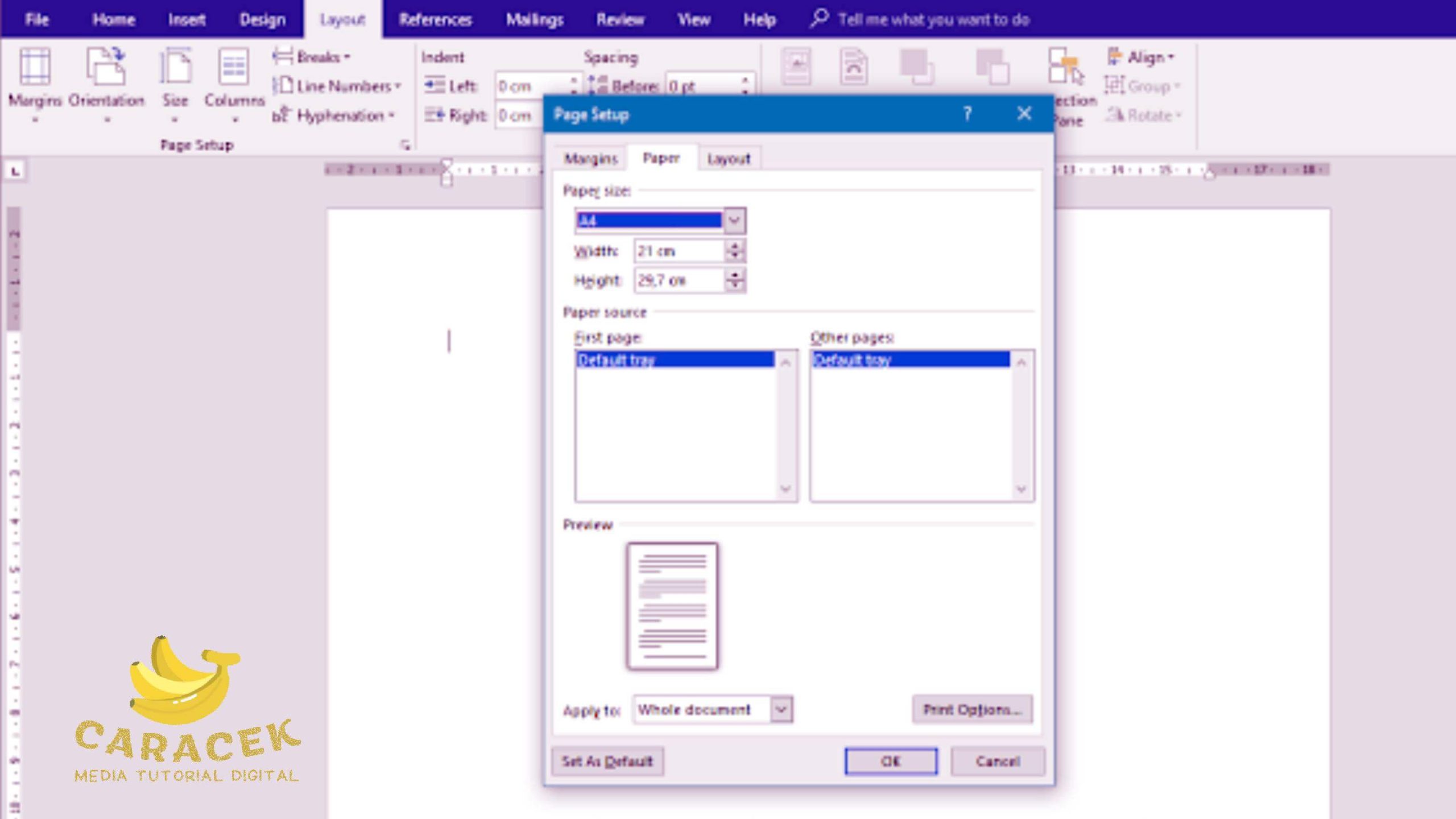 Ukuran F4 di Word dan Excel